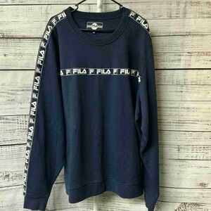FILA Mens 4XL Navy Crewneck Sweatshirt Logo Tape‎ Long Sleeve Athleisure Casual